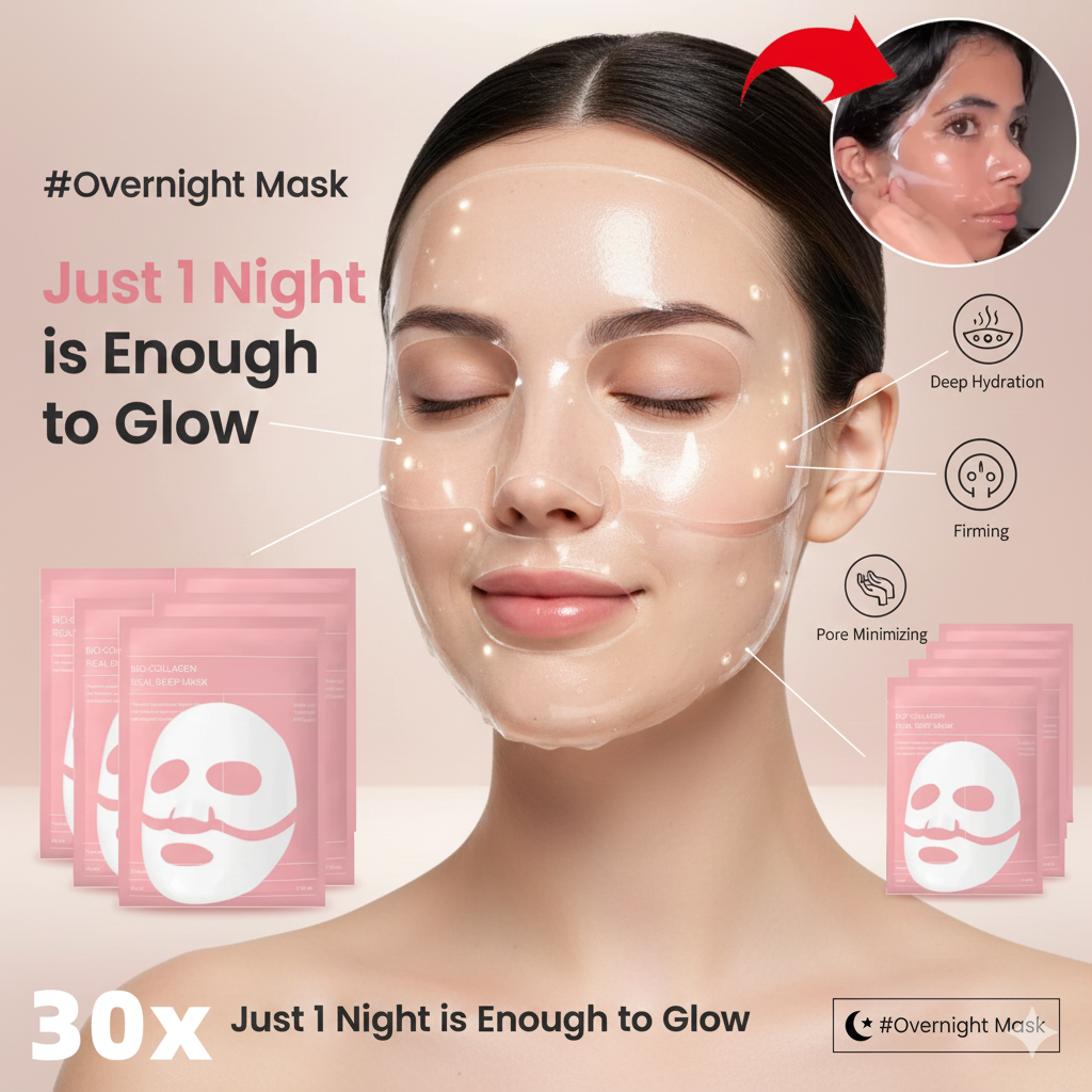 Bio Collagen Deep Hydrating Face Masks for Moisturized & Brightened Skin